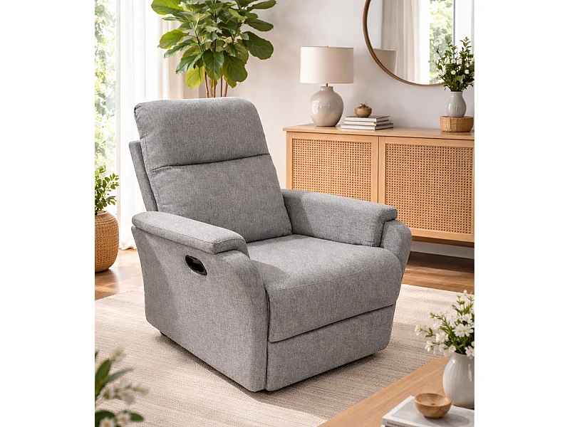 Sillón relax reclinable con sistema de palanca lateral de tela en color gris Roid