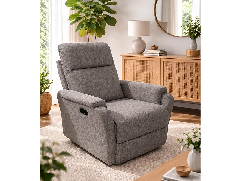 Sillón relax reclinable con sistema de palanca lateral de tela en color beige Roid