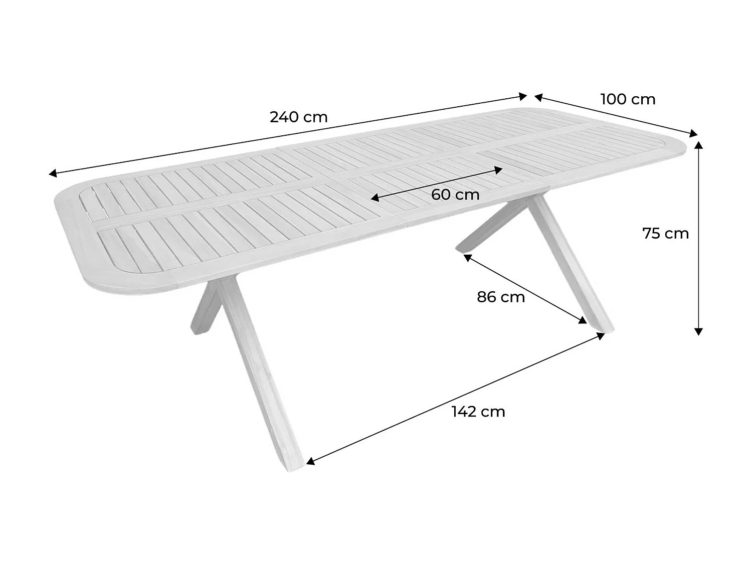 Table de jardin extensible bois d'acacia 6-8 places 180/240cm naturel - Tanzo