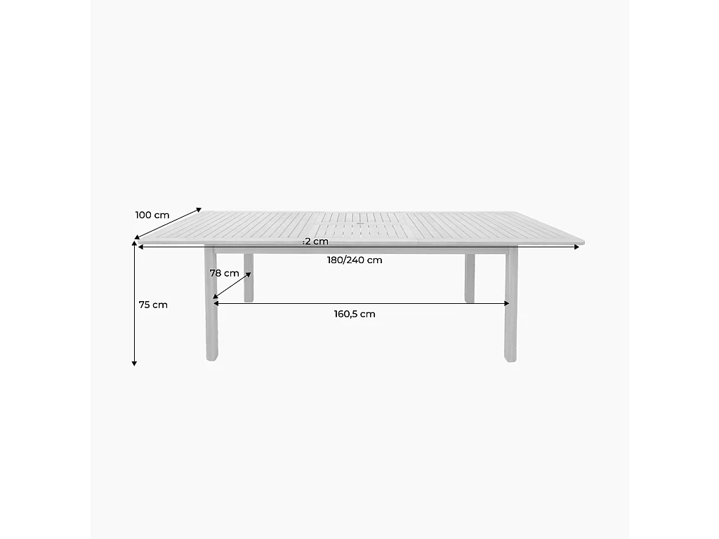 Table de jardin extensible bois d'eucalyptus 6-8 places 180/240cm naturel - Arbo