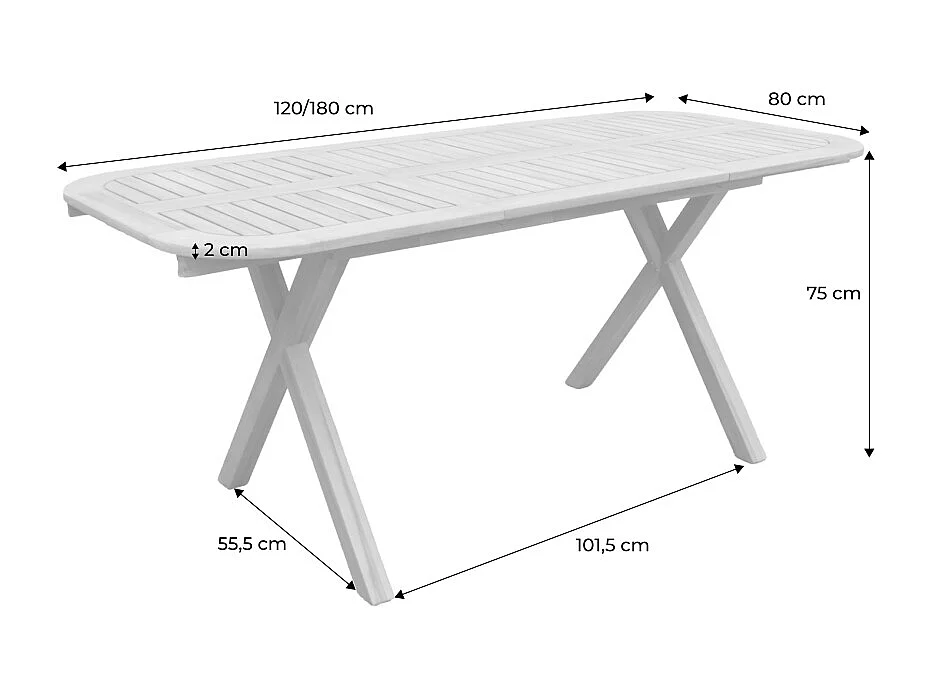 Table de jardin extensible bois d'acacia 4-6 places 120/180cm naturel - Tanzo