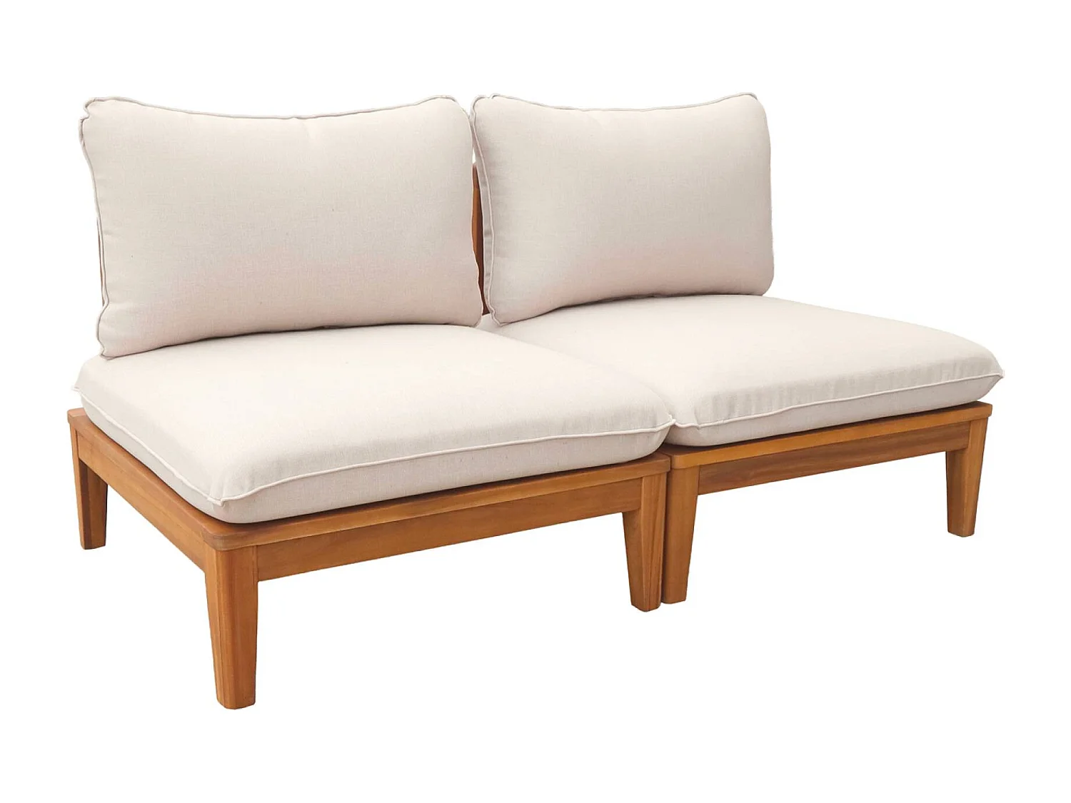 Divano modulare da giardino in legno di acacia, 2 posti, beige