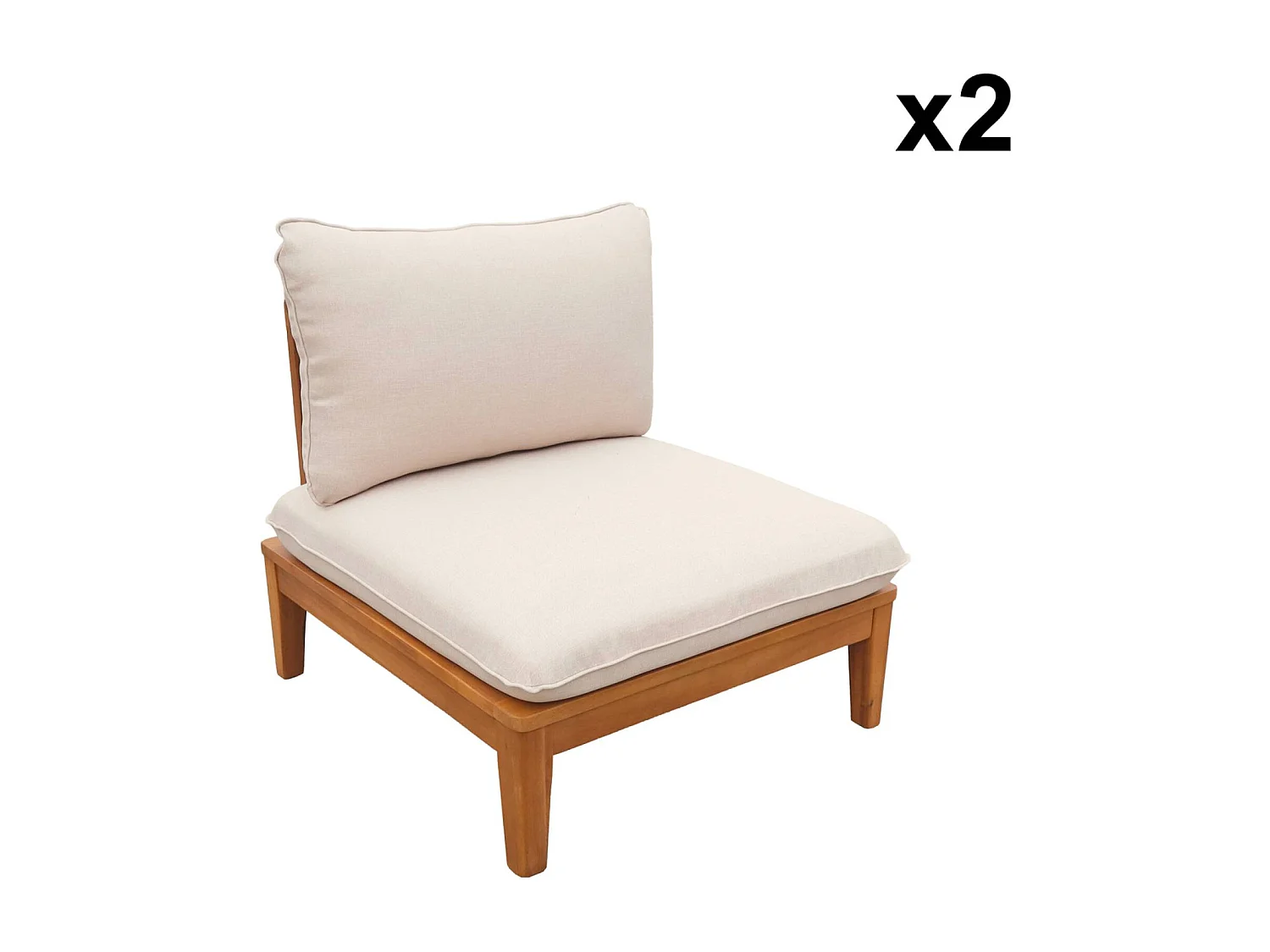 Divano modulare da giardino in legno di acacia, 2 posti, beige