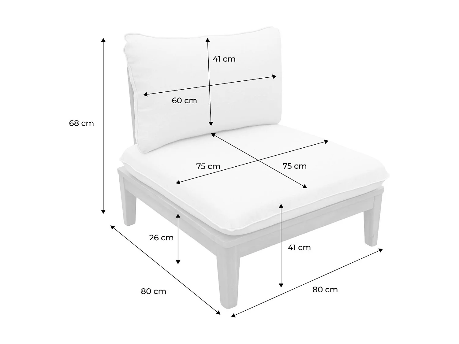 Divano modulare da giardino in legno di acacia, 2 posti, beige