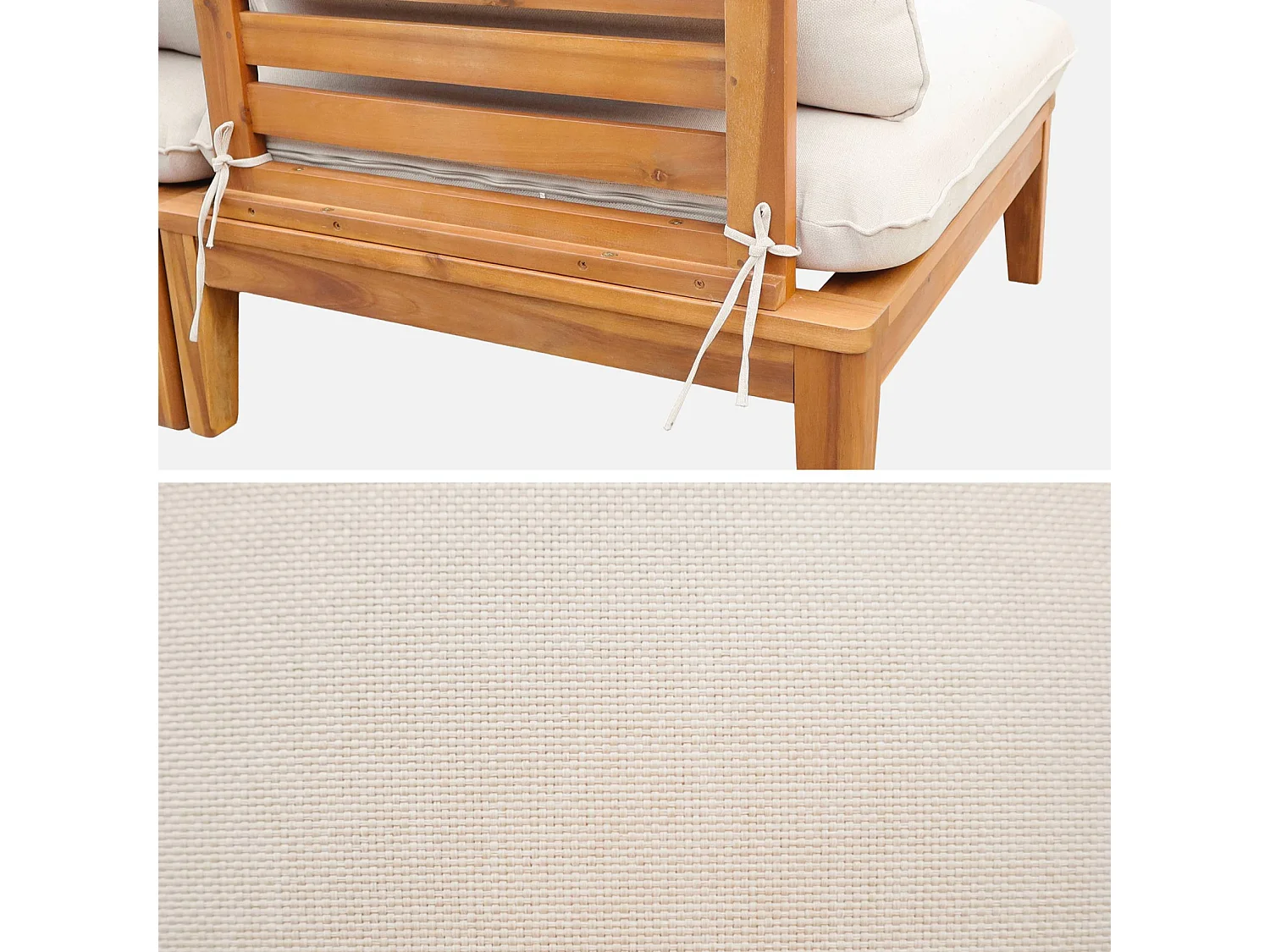 Divano modulare da giardino in legno di acacia, 2 posti, beige