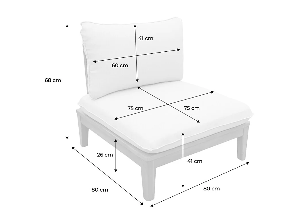 Divano modulare da giardino in legno di acacia, 2 posti, beige