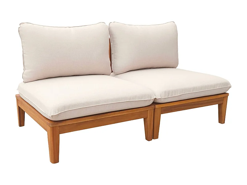 Divano modulare da giardino in legno di acacia, 2 posti, beige