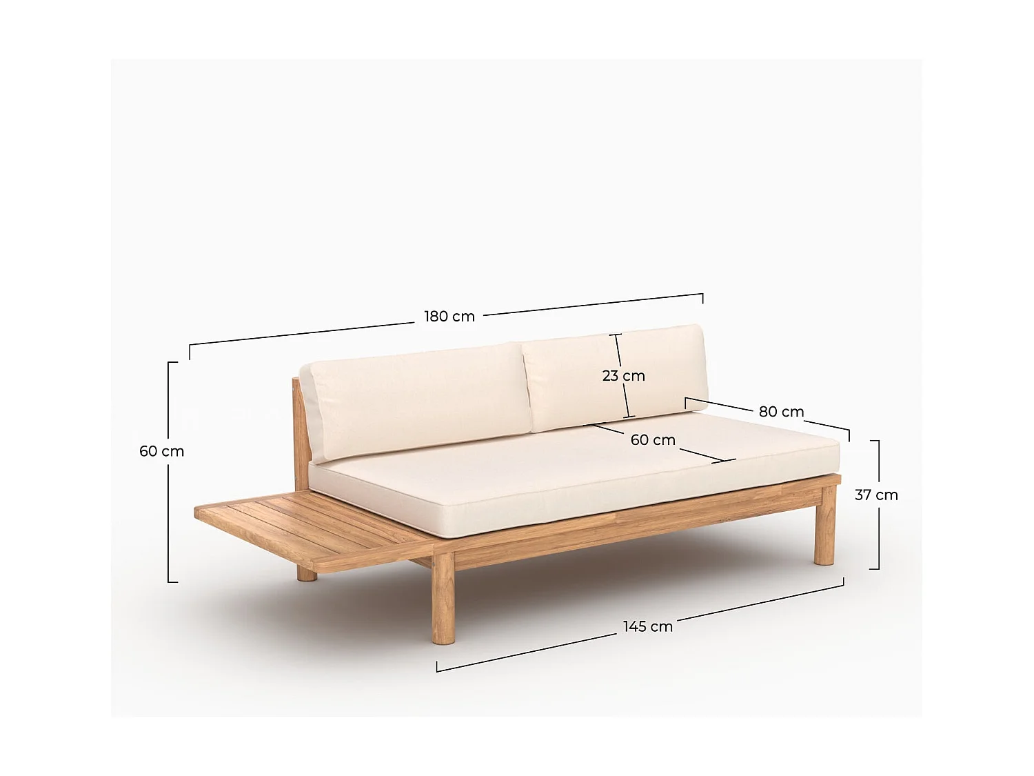 Divano da giardino in teak massiccio e cuscino bianco 2 posti - Nadila