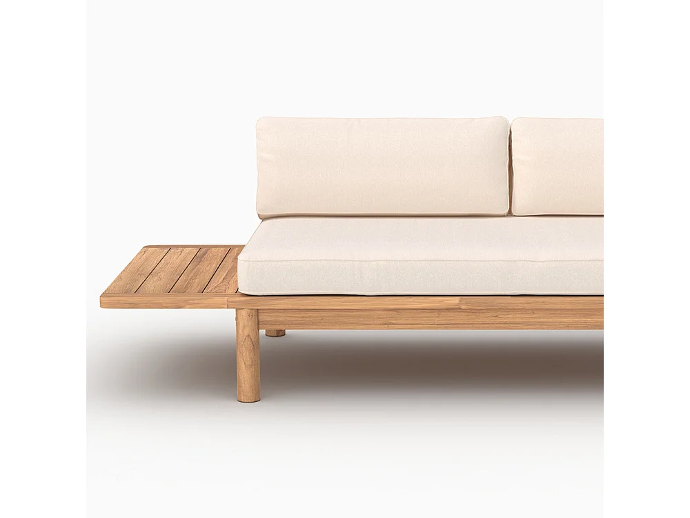 Divano da giardino in teak massiccio e cuscino bianco 2 posti - Nadila