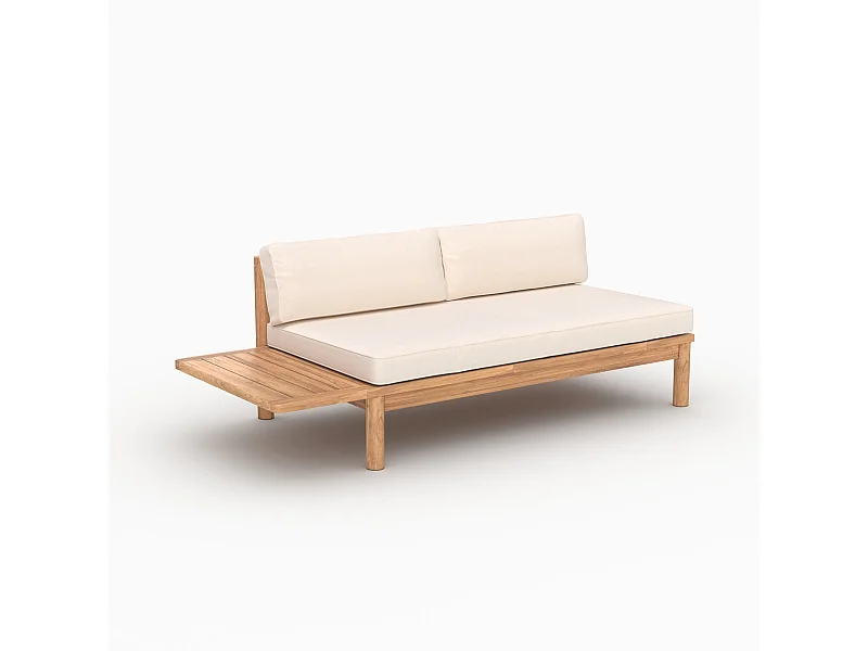 Canapé de jardin en teck massif et coussin blanc 2 places - Nadila