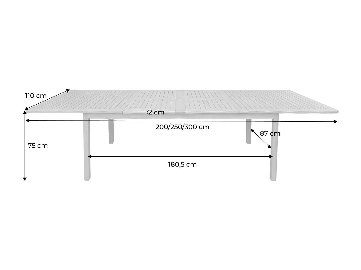 Table de jardin extensible bois d'eucalyptus 6-12 places 200-300cm naturel - Arbo