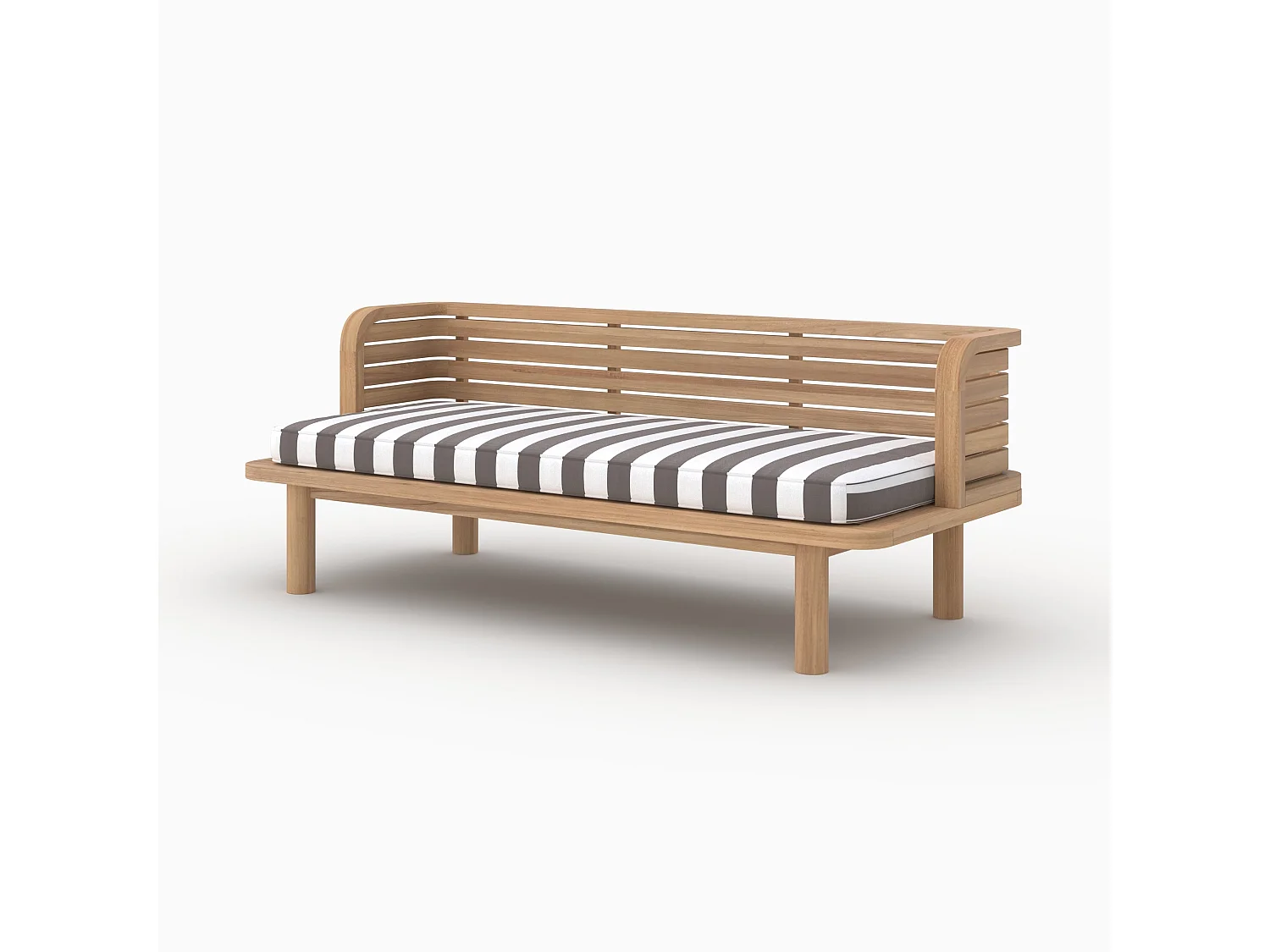 Divano da giardino in teak massello con cuscino a righe grigie 2 posti - Kilda