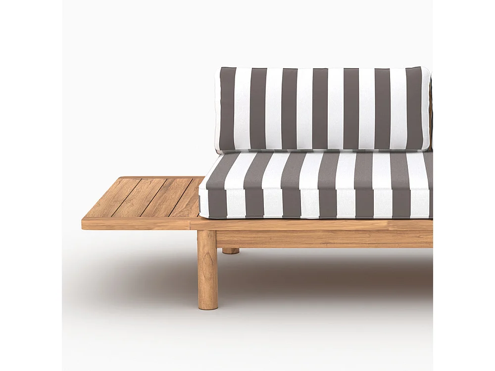 Divano da giardino in teak massello con cuscini a righe grigi 2 posti - Nadila