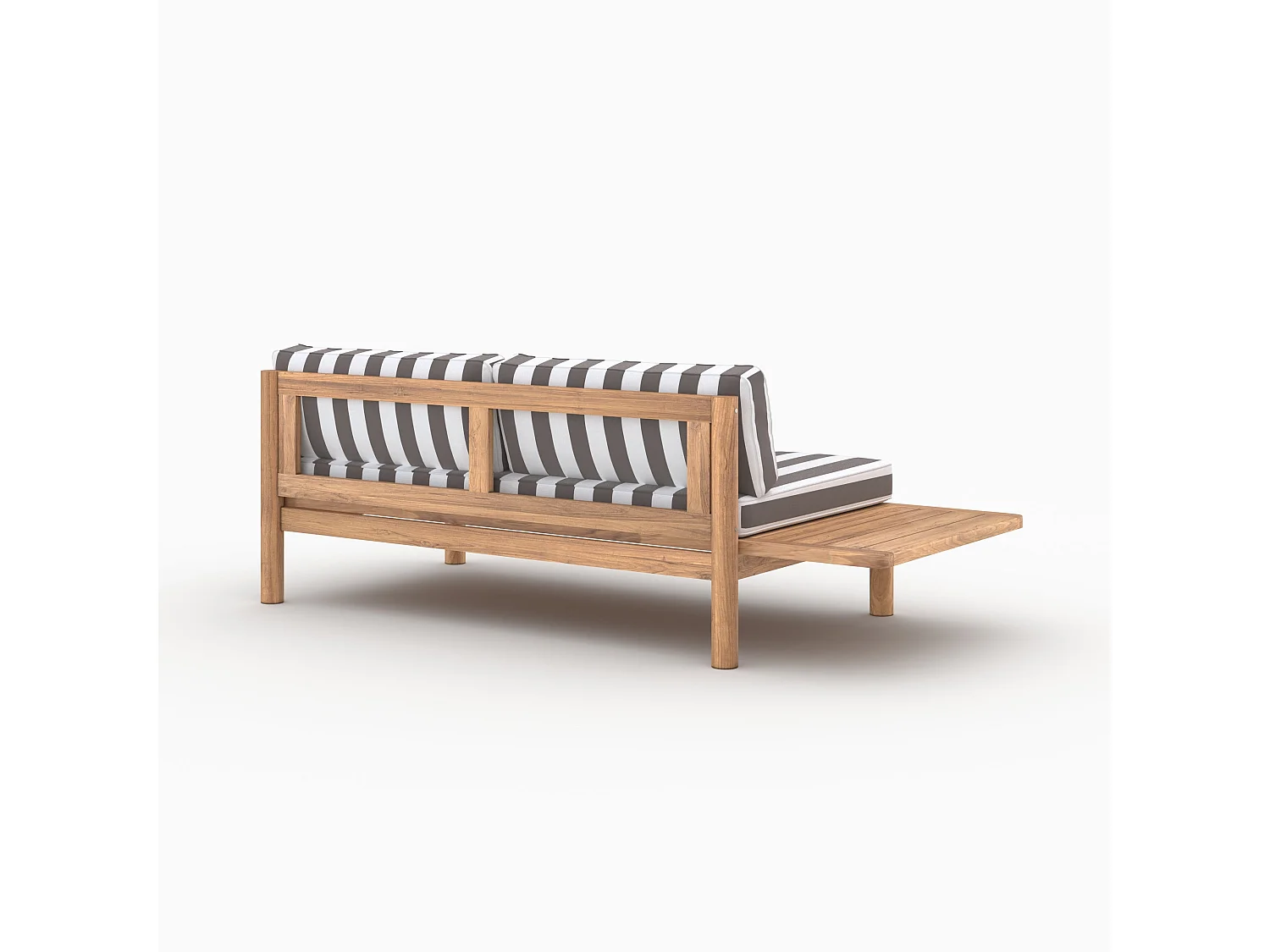 Divano da giardino in teak massello con cuscini a righe grigi 2 posti - Nadila