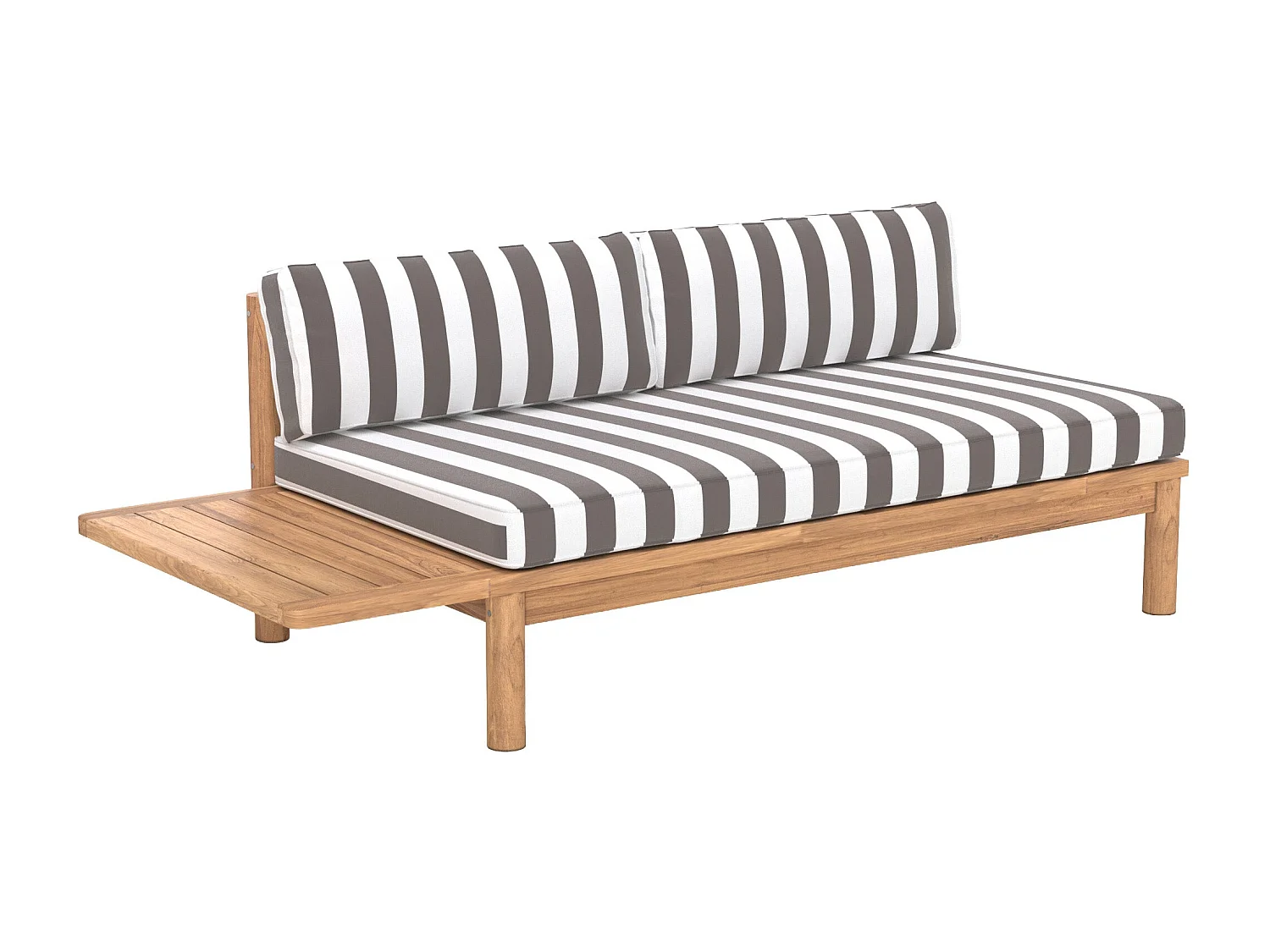 Divano da giardino in teak massello con cuscini a righe grigi 2 posti - Nadila