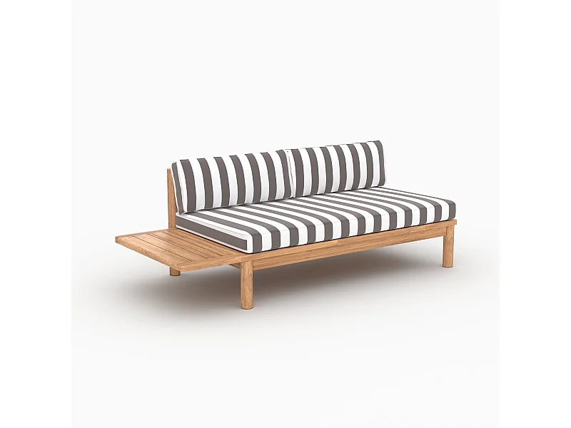 Divano da giardino in teak massello con cuscini a righe grigi 2 posti - Nadila