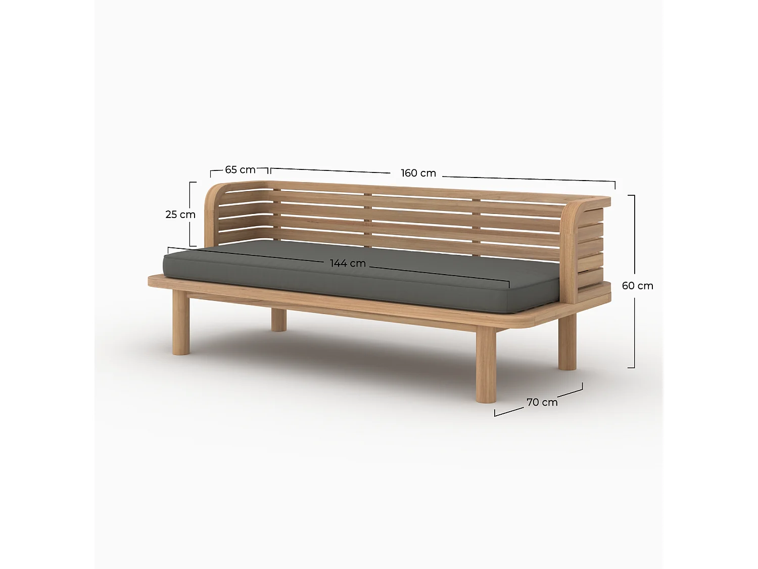 Divano da giardino in teak massiccio e cuscino grigio 2 posti - Kilda