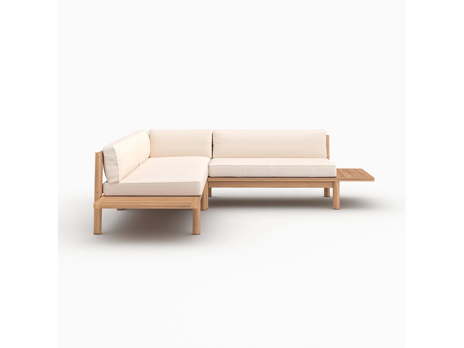 Divano angolare da giardino in teak massello e cuscini bianchi 4 posti - Nadila