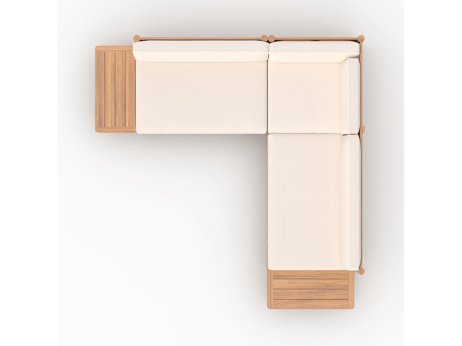 Divano angolare da giardino in teak massello e cuscini bianchi 4 posti - Nadila