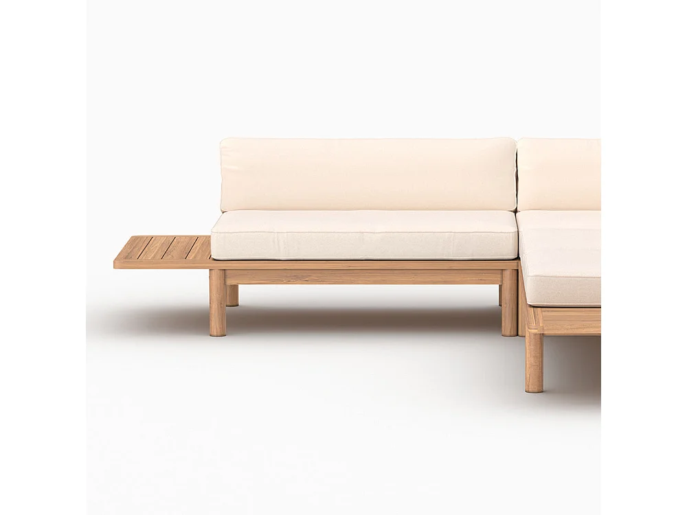 Divano angolare da giardino in teak massello e cuscini bianchi 4 posti - Nadila