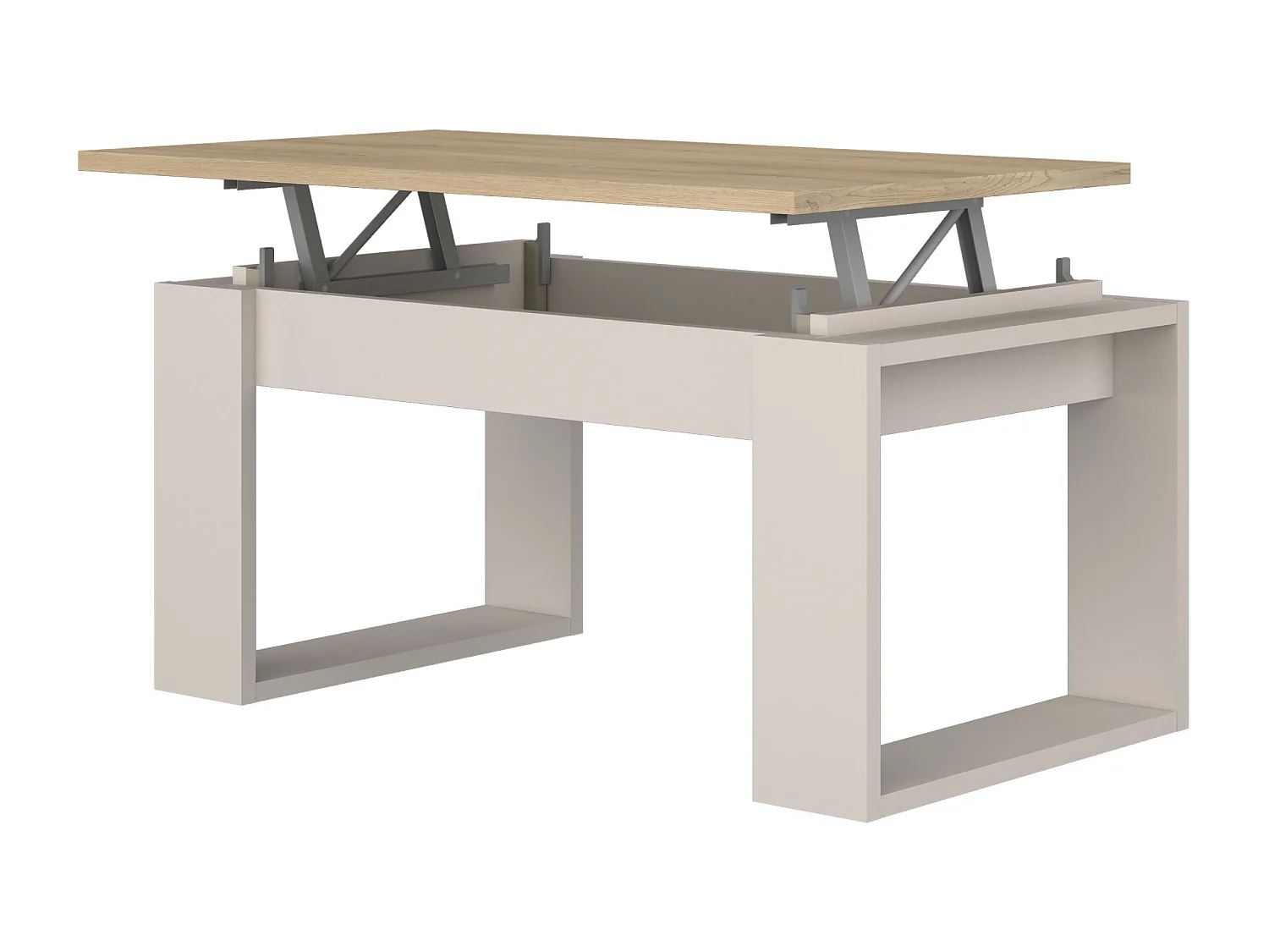 Mesa de centro elevable de 45x90x50 cm con almacenaje interior en torro y cashmere Rubi II