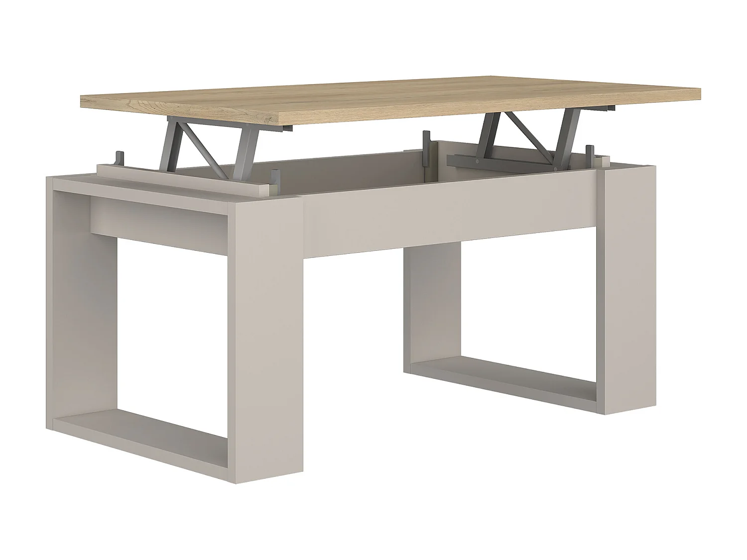 Mesa de centro elevable de 45x90x50 cm con almacenaje interior en roble y beige Rubi II