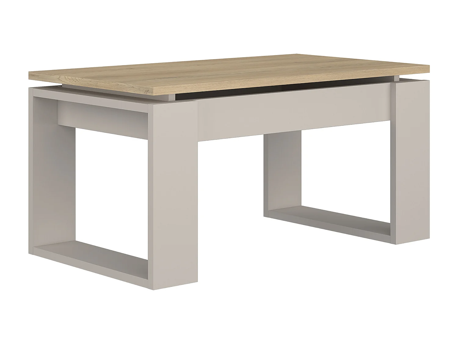 Mesa de centro elevable de 45x90x50 cm con almacenaje interior en roble y beige Rubi II