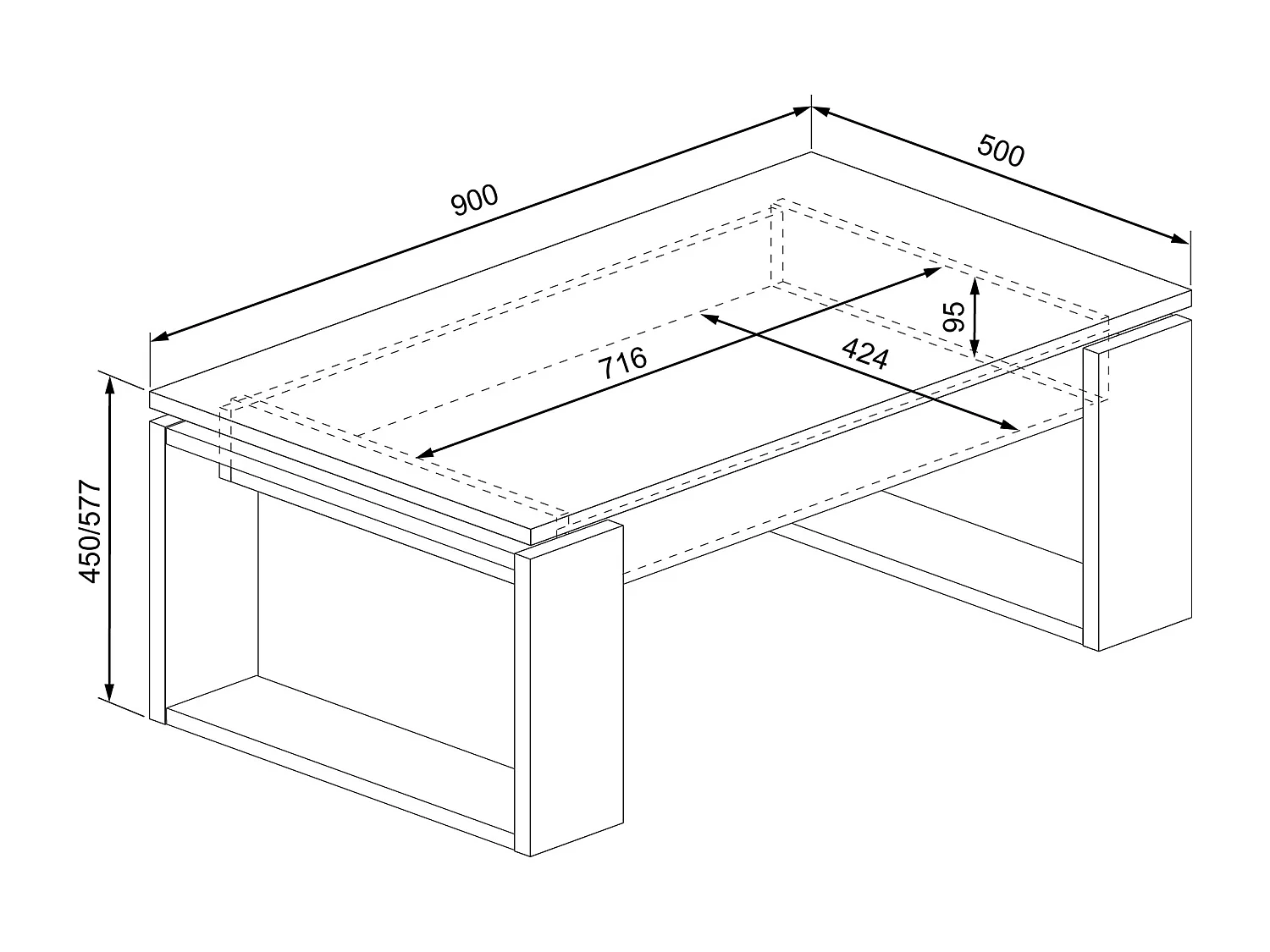 Mesa de centro elevable de 45x90x50 cm con almacenaje interior en roble y beige Rubi II