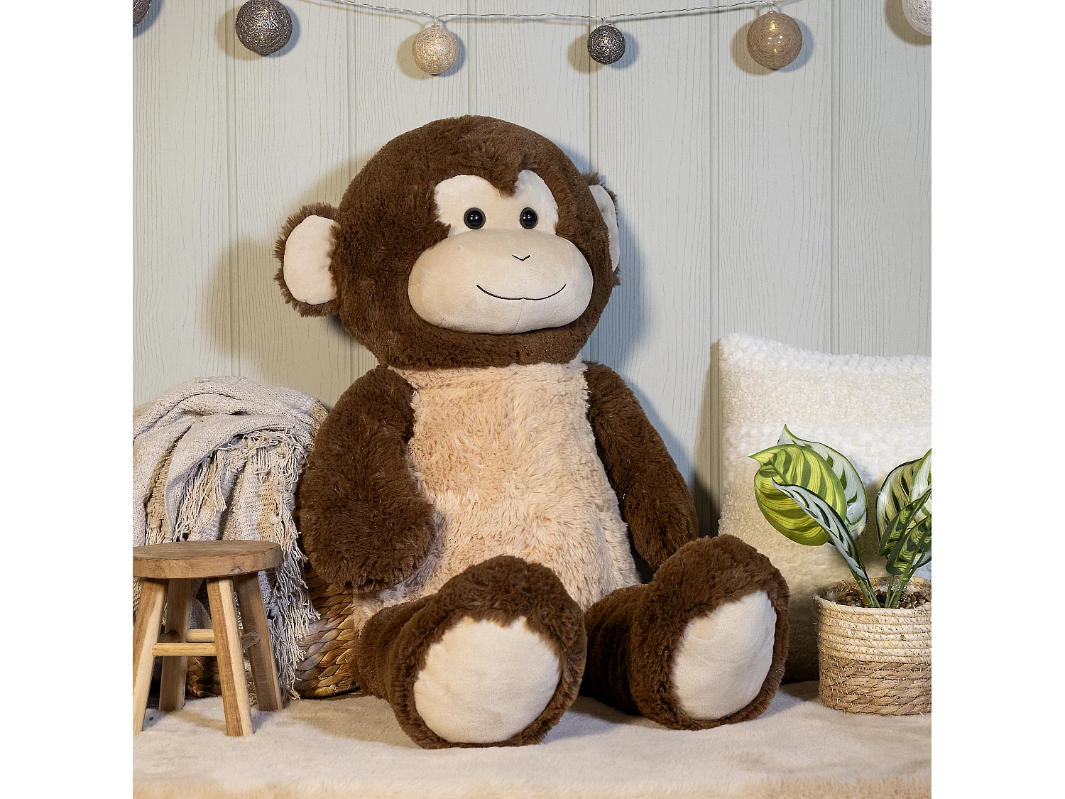 Peluche Singe - JEUX 2 MOMES - Doux - Imposant - Marron et Beige