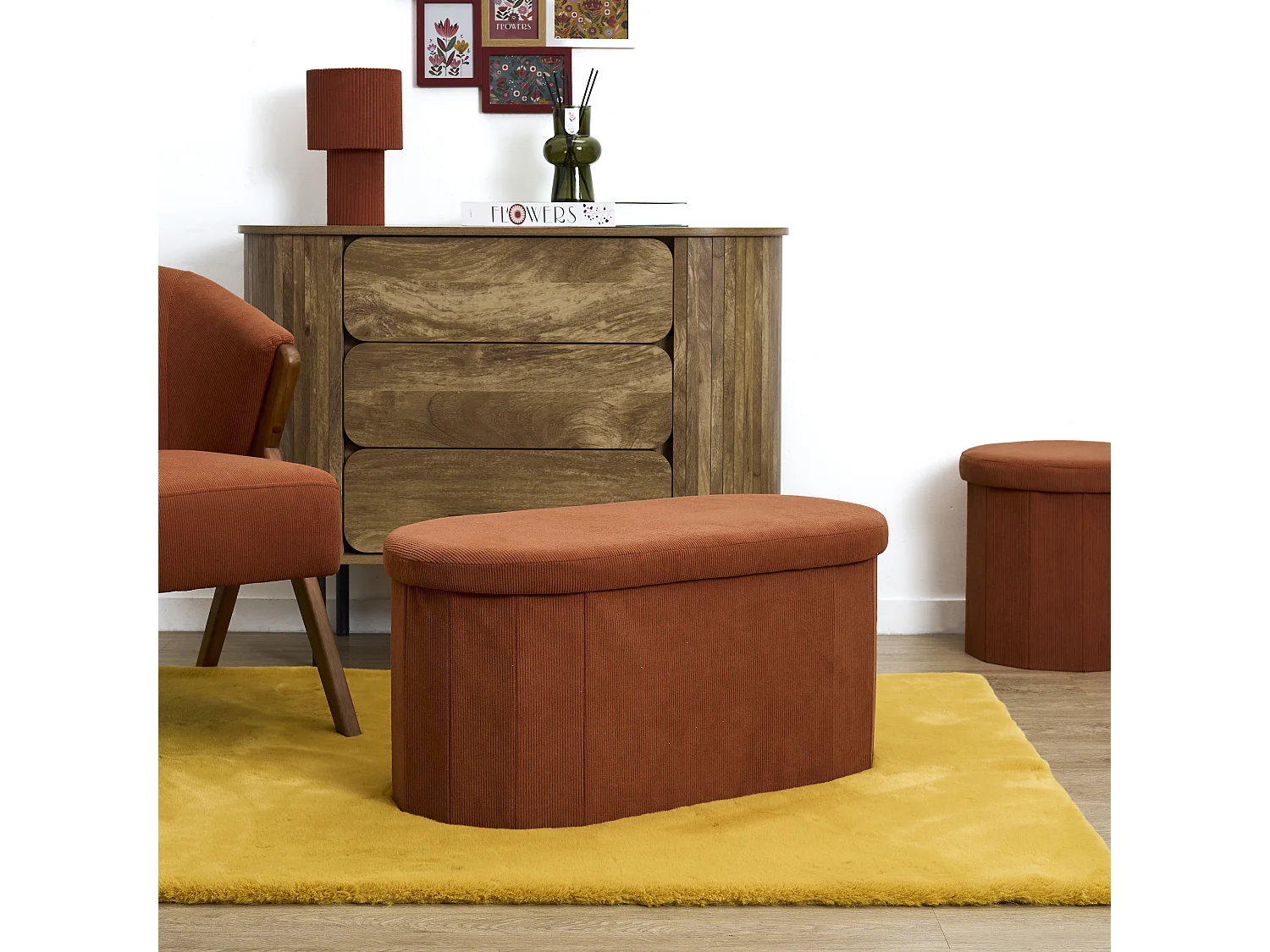 Coffre Banc Pliable Cotele Jules Terracotta Rouge