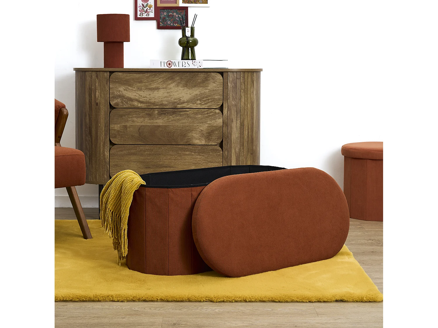 Coffre Banc Pliable Cotele Jules Terracotta Rouge