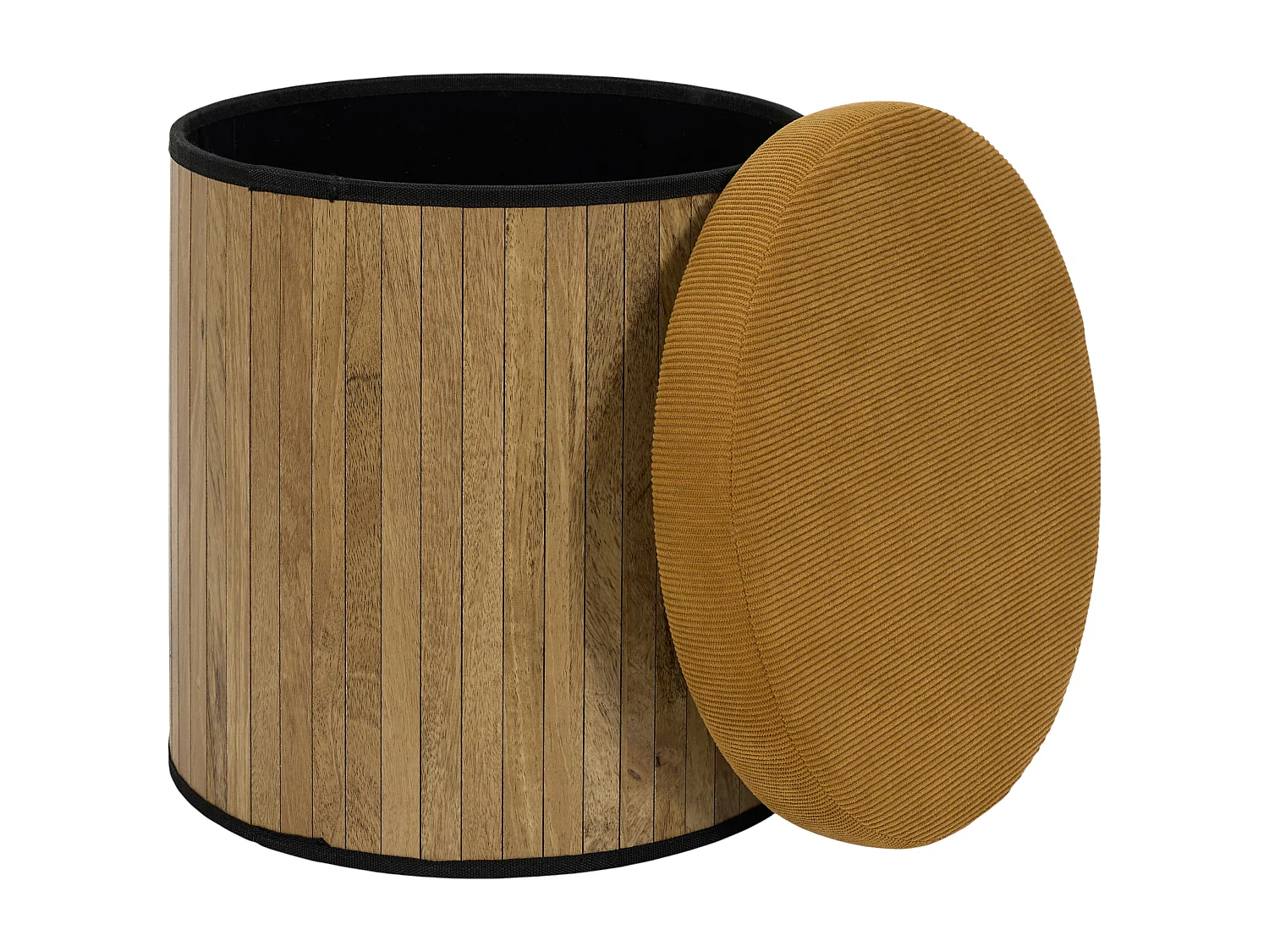 Pouf Rond - HOME DECO FACTORY - Jules - Côtelé - Jaune