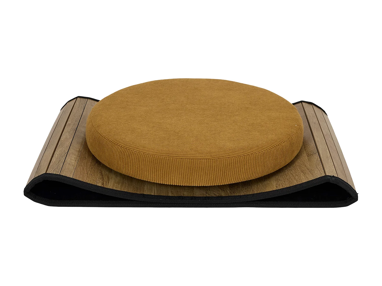 Pouf Rond - HOME DECO FACTORY - Jules - Côtelé - Jaune