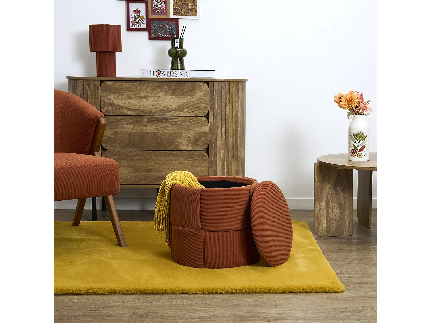 Pouf - HOME DECO FACTORY - Jules - Rangement - Tressé - Terracotta