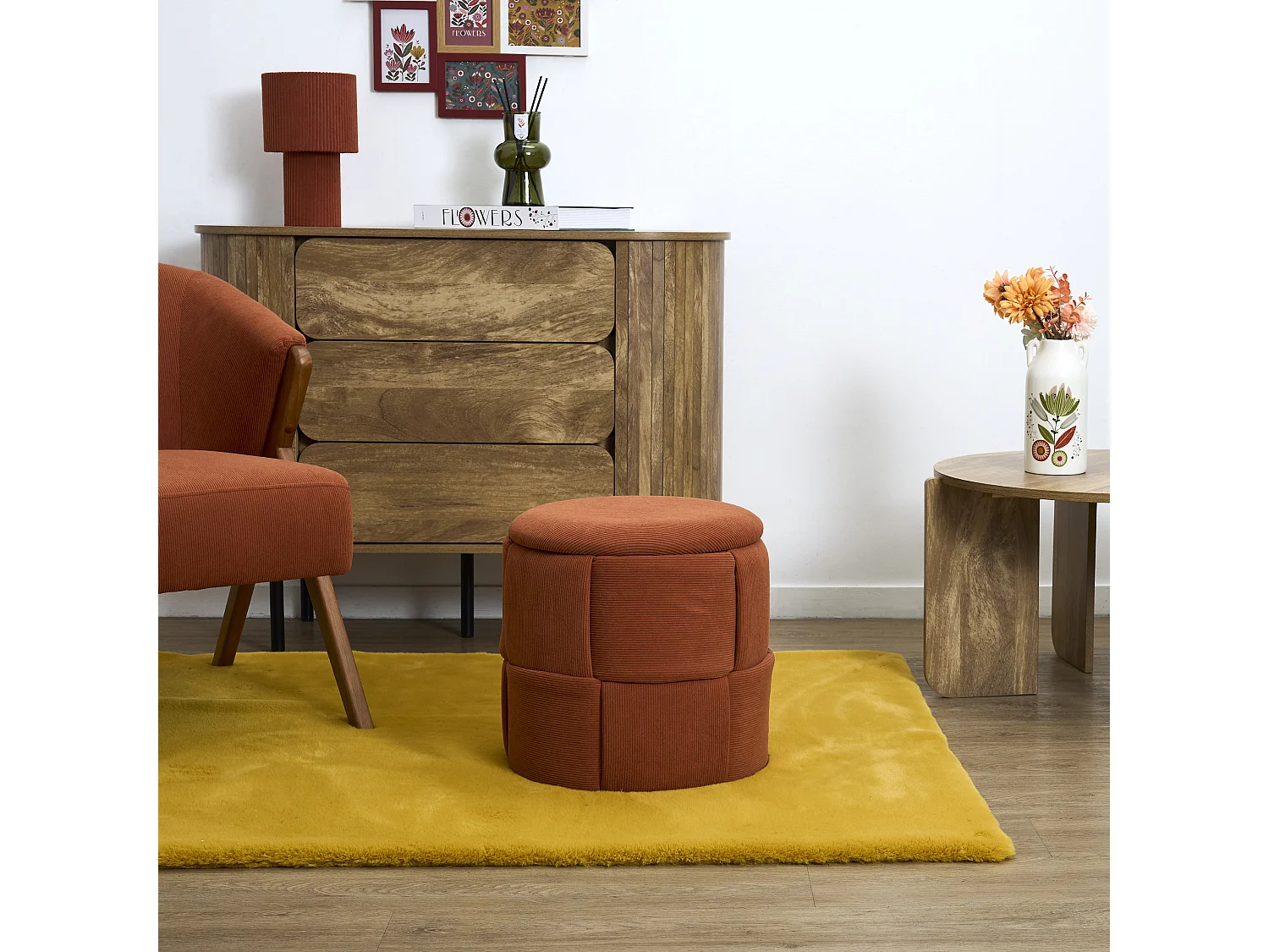 Pouf - HOME DECO FACTORY - Jules - Rangement - Tressé - Terracotta