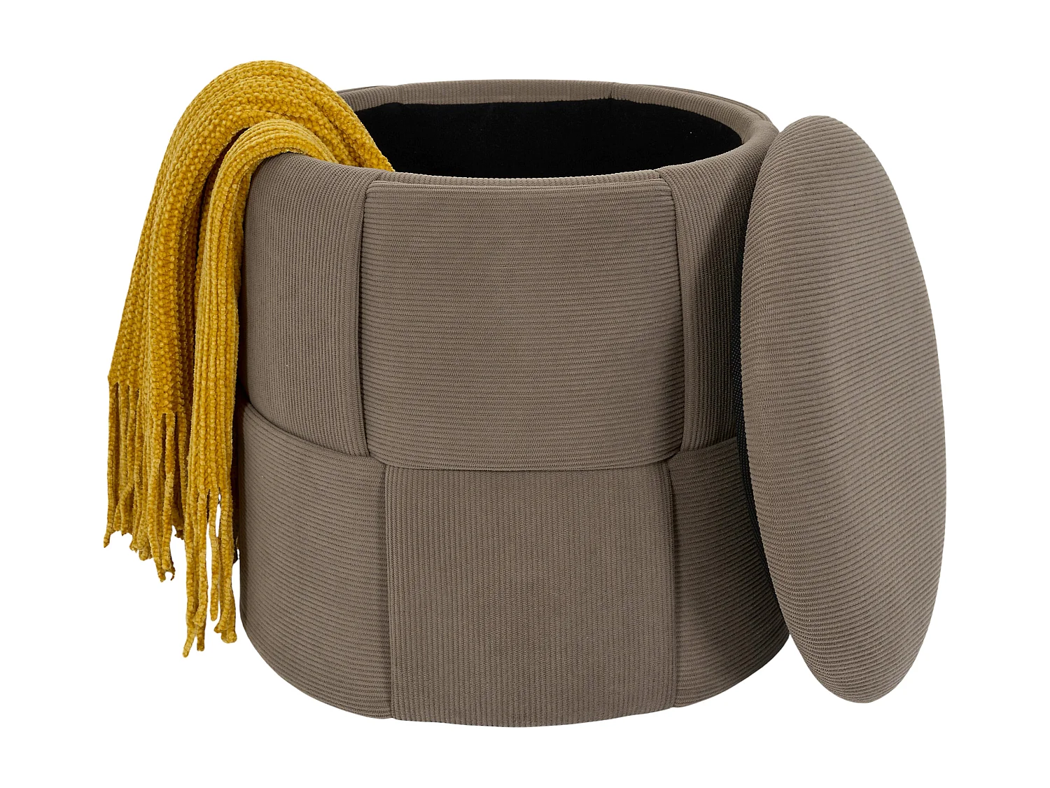 Pouf Rangement - HOME DECO FACTORY - Jules - Tressé - Côtelé - Taupe