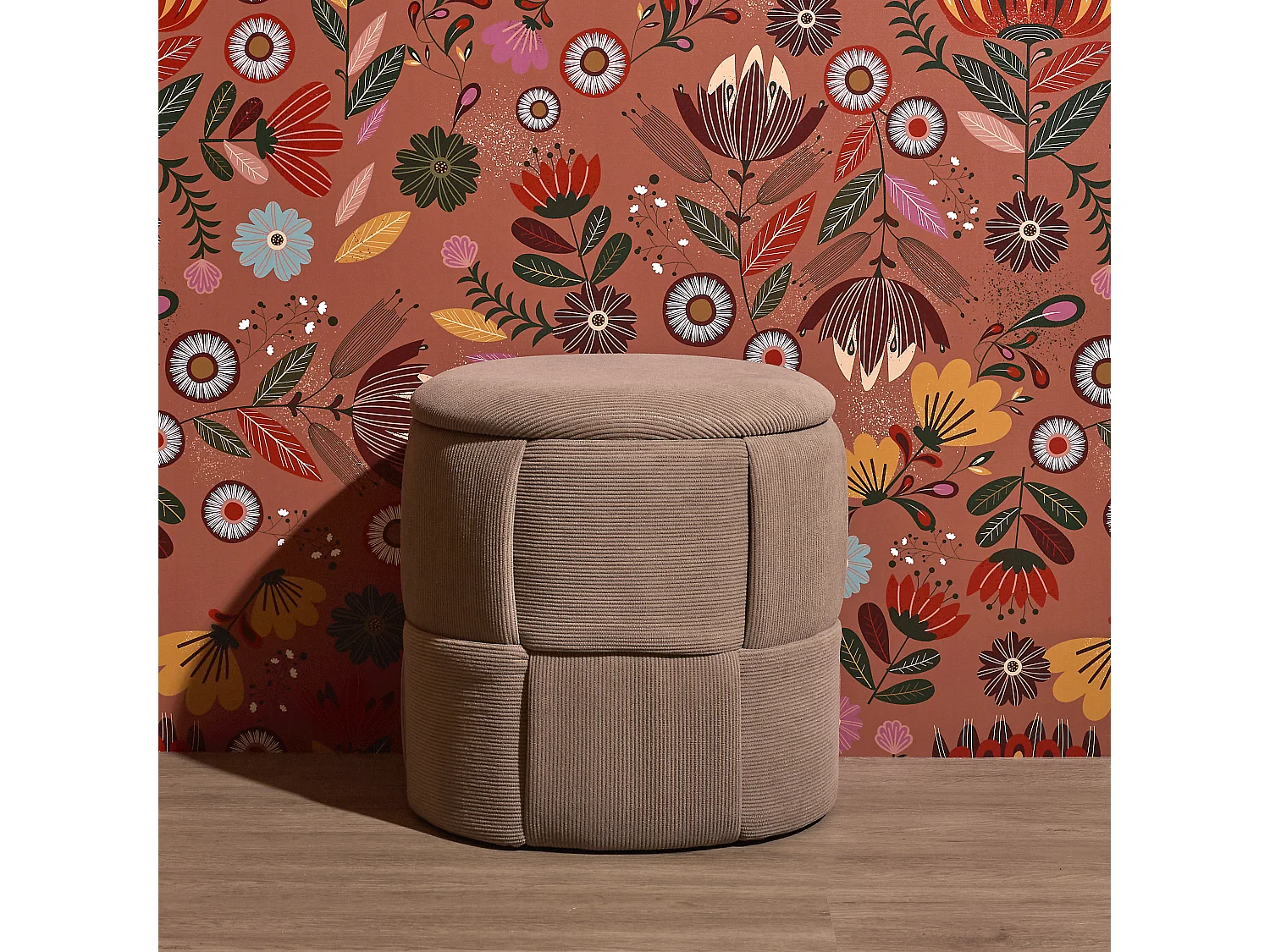 Pouf Rangement - HOME DECO FACTORY - Jules - Tressé - Côtelé - Taupe