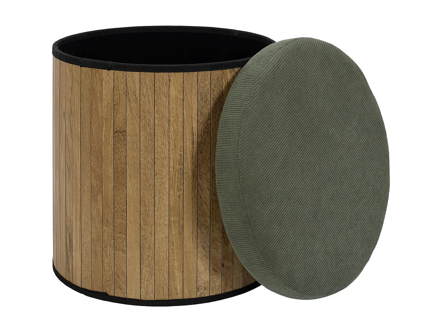 Pouf - HOME DECO FACTORY - Jules - Rond - Côtelé - Vert