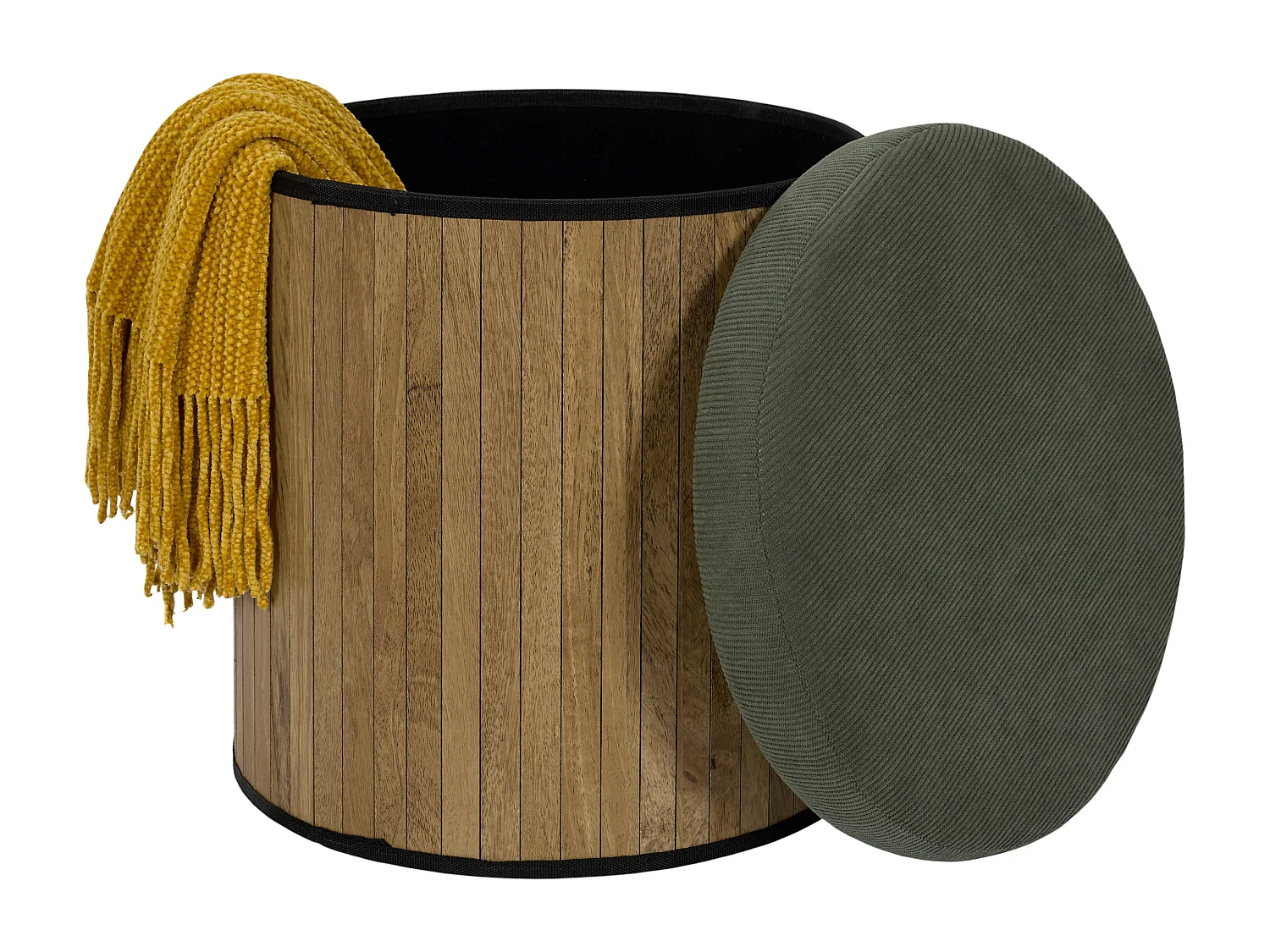 Pouf - HOME DECO FACTORY - Jules - Rond - Côtelé - Vert