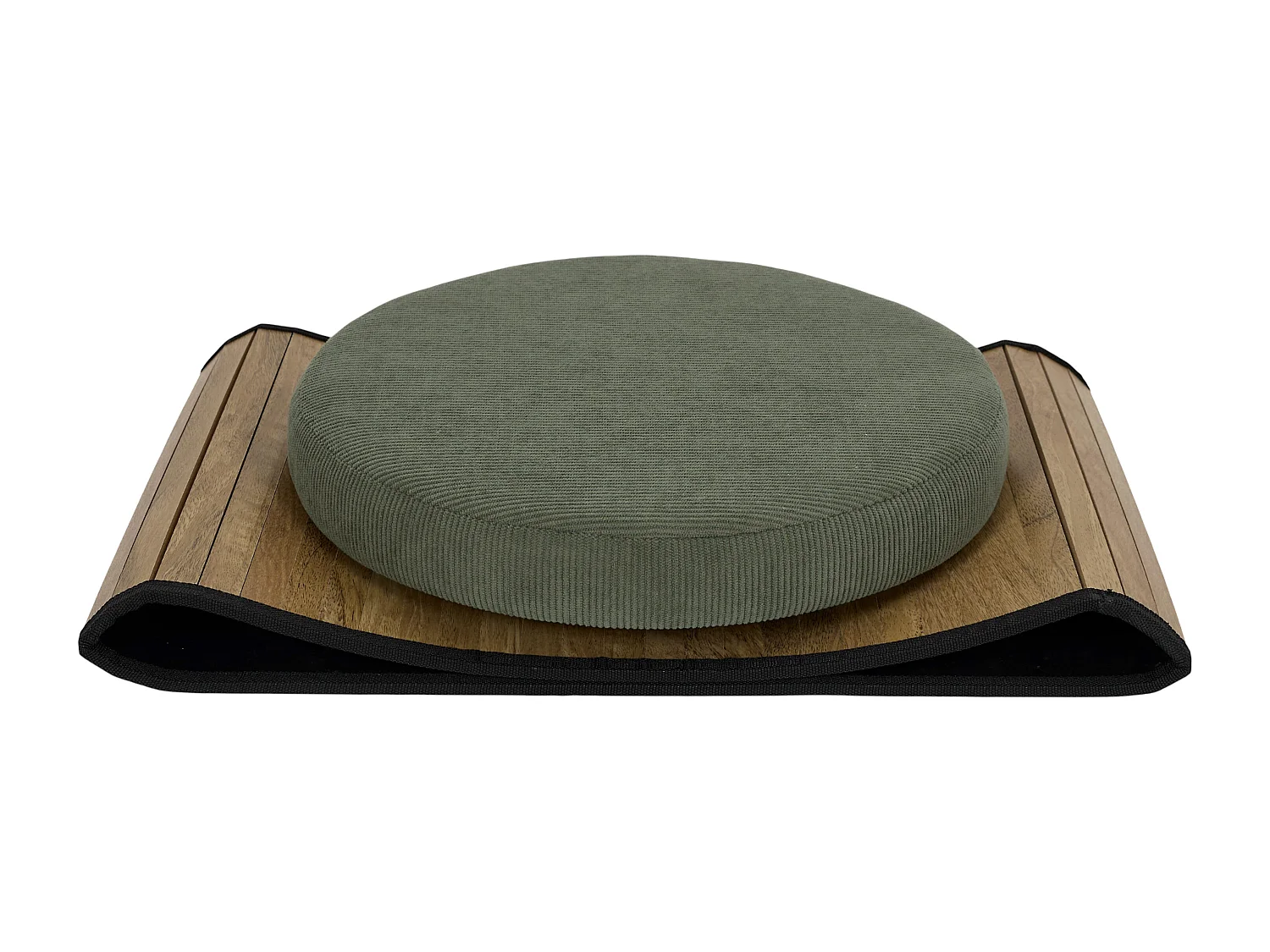 Pouf - HOME DECO FACTORY - Jules - Rond - Côtelé - Vert