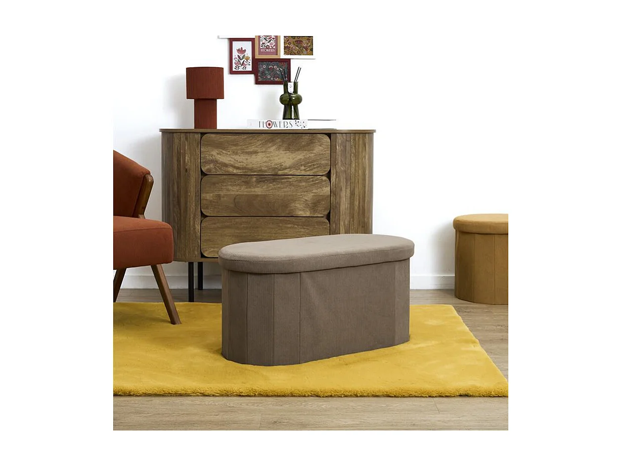 Coffre Banc Pliable - HOME DECO FACTORY - Jules - Tissu Côtelé - Marron