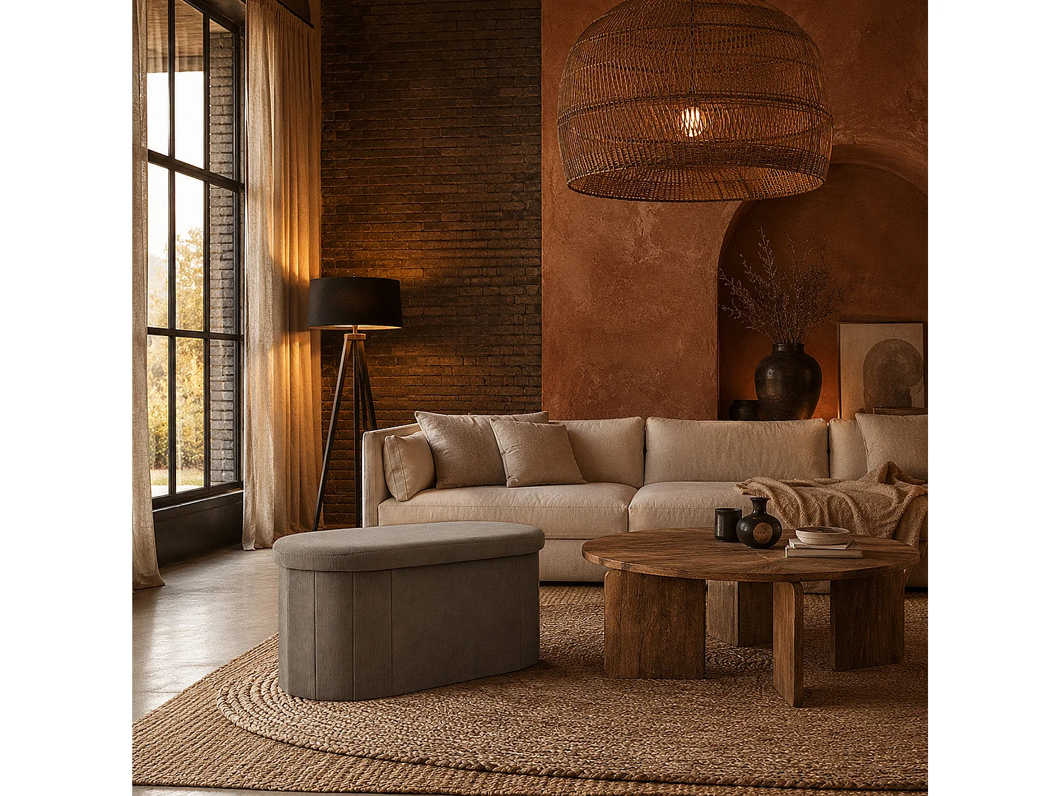 Coffre Banc Pliable - HOME DECO FACTORY - Jules - Tissu Côtelé - Marron
