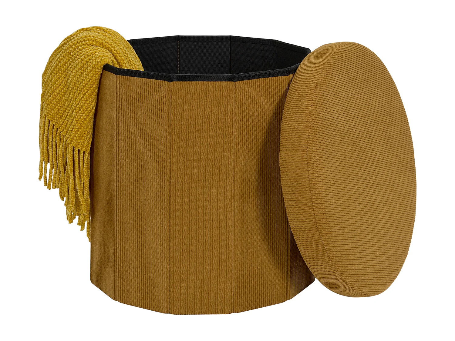 Coffre Pouf Pliable - HOME DECO FACTORY - Jules - Côtelé - Jaune