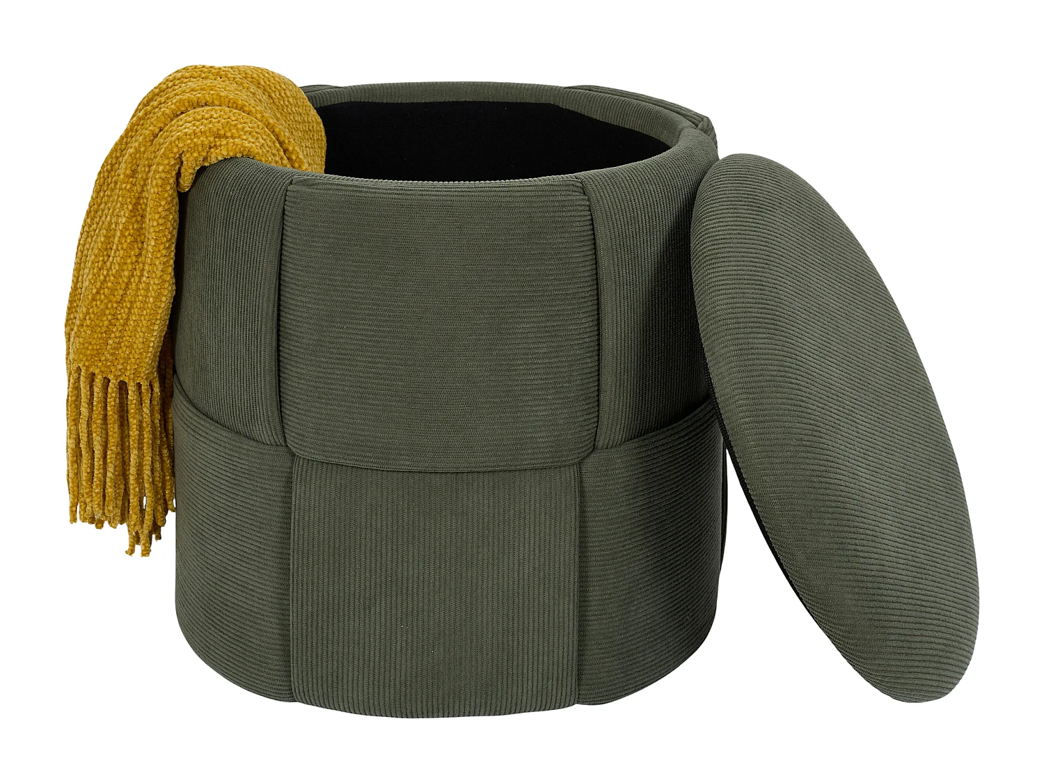 Pouf - HOME DECO FACTORY - Jules - Rangement - Tressé - Côtelé - Vert