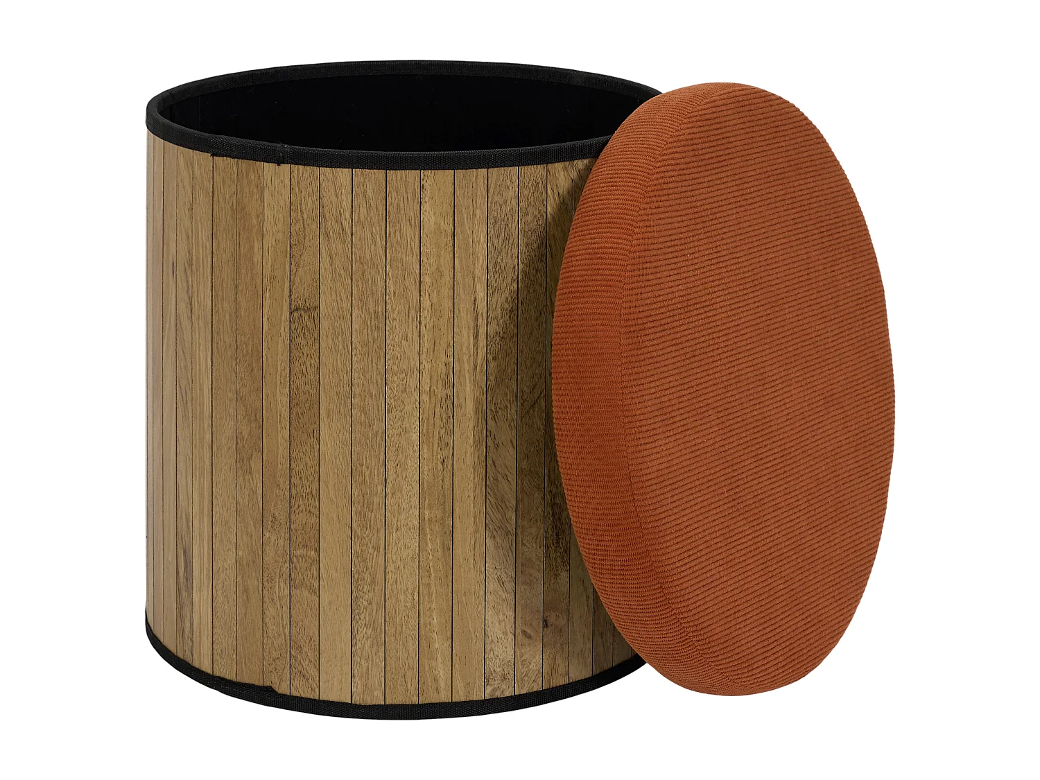 Pouf - HOME DECO FACTORY - Jules - Rond - Côtelé - Rouge