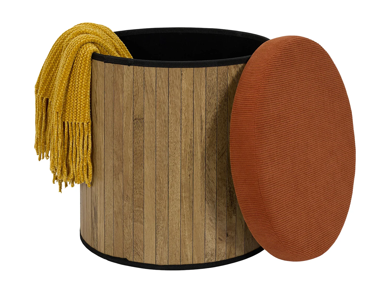Pouf - HOME DECO FACTORY - Jules - Rond - Côtelé - Rouge