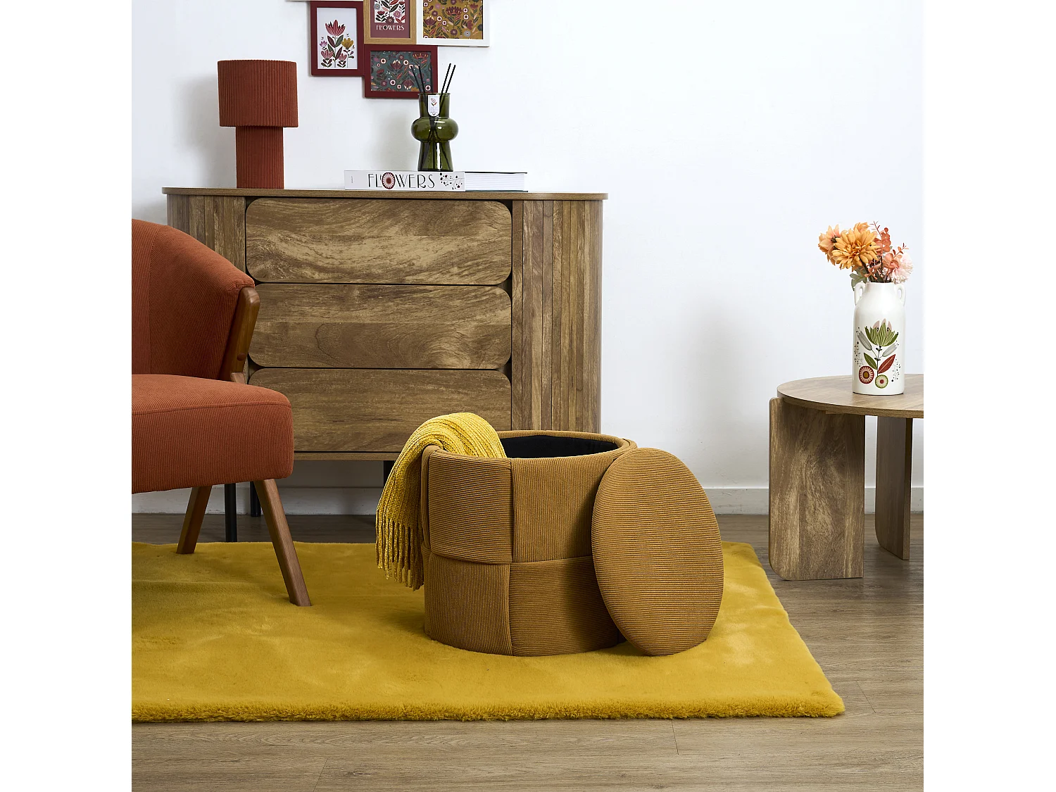 Pouf - HOME DECO FACTORY - Jules - Rangement - Tressé - Jaune