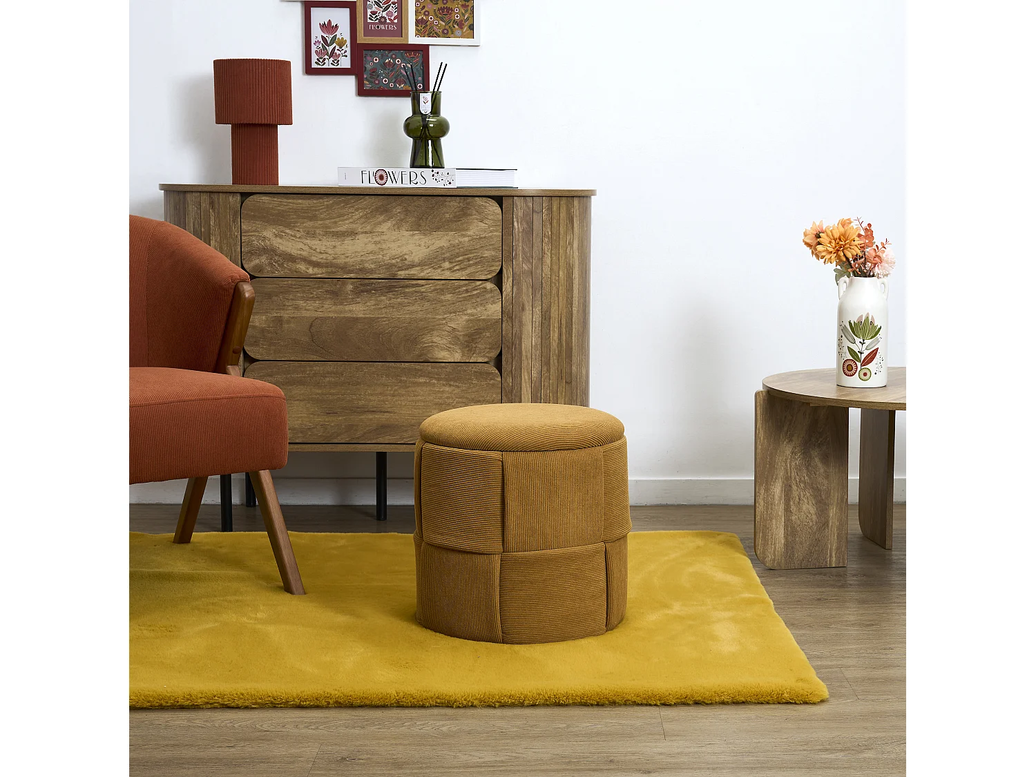 Pouf - HOME DECO FACTORY - Jules - Rangement - Tressé - Jaune