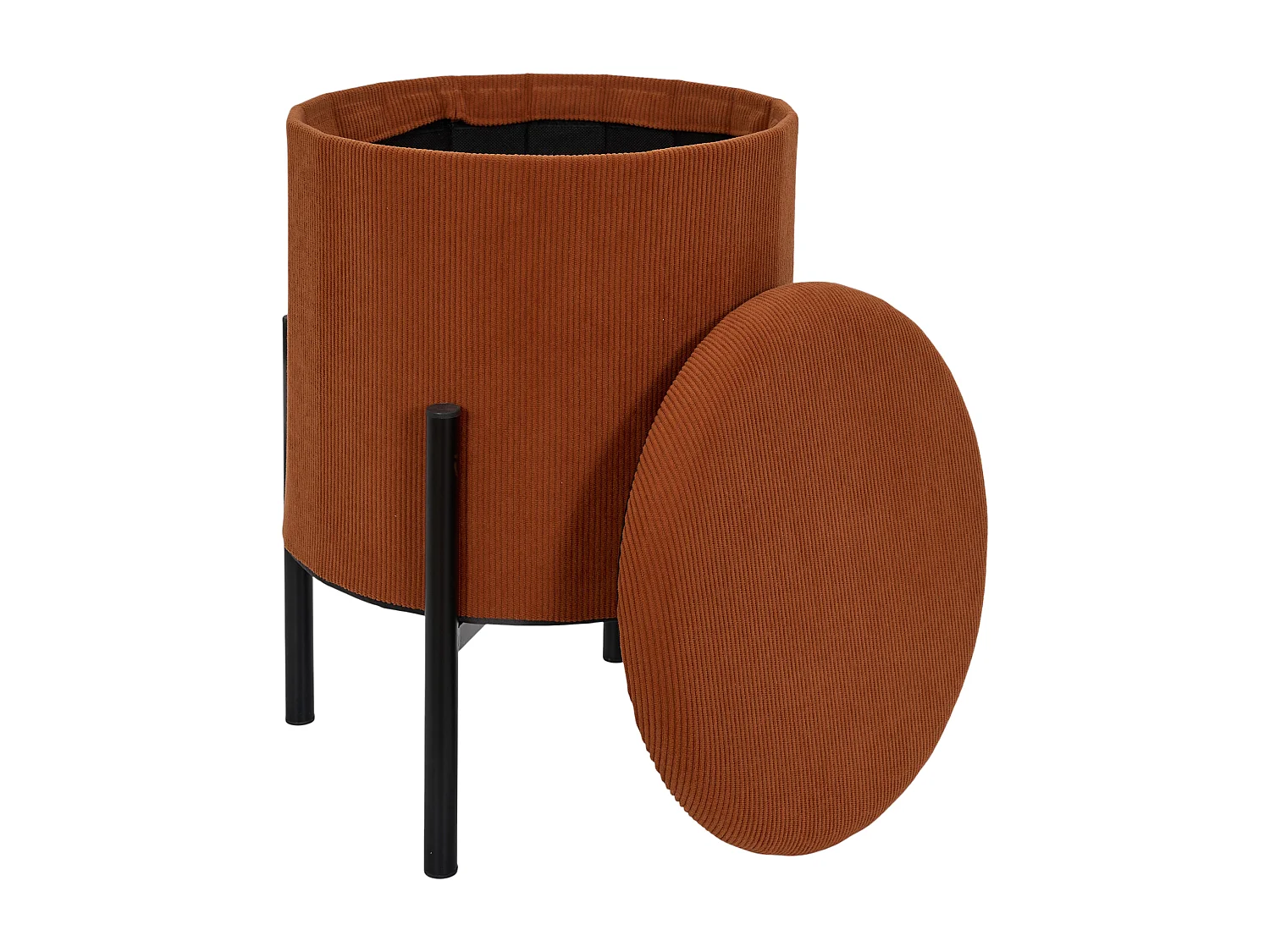Lot de 4 Poufs - HOME DECO FACTORY - Jules - Rangement - Côtelé - Terracotta