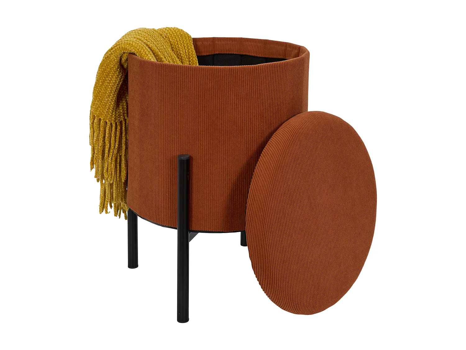 Lot de 4 Poufs - HOME DECO FACTORY - Jules - Rangement - Côtelé - Terracotta